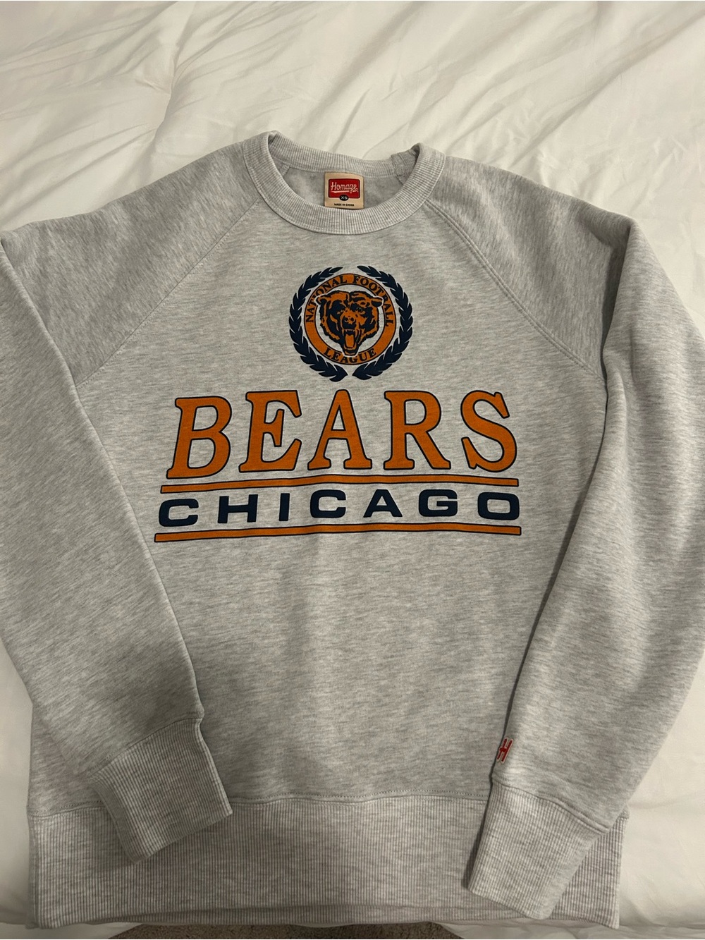 HOMAGE Gray Chicago Bears Crewneck with Orange & Navy Logo